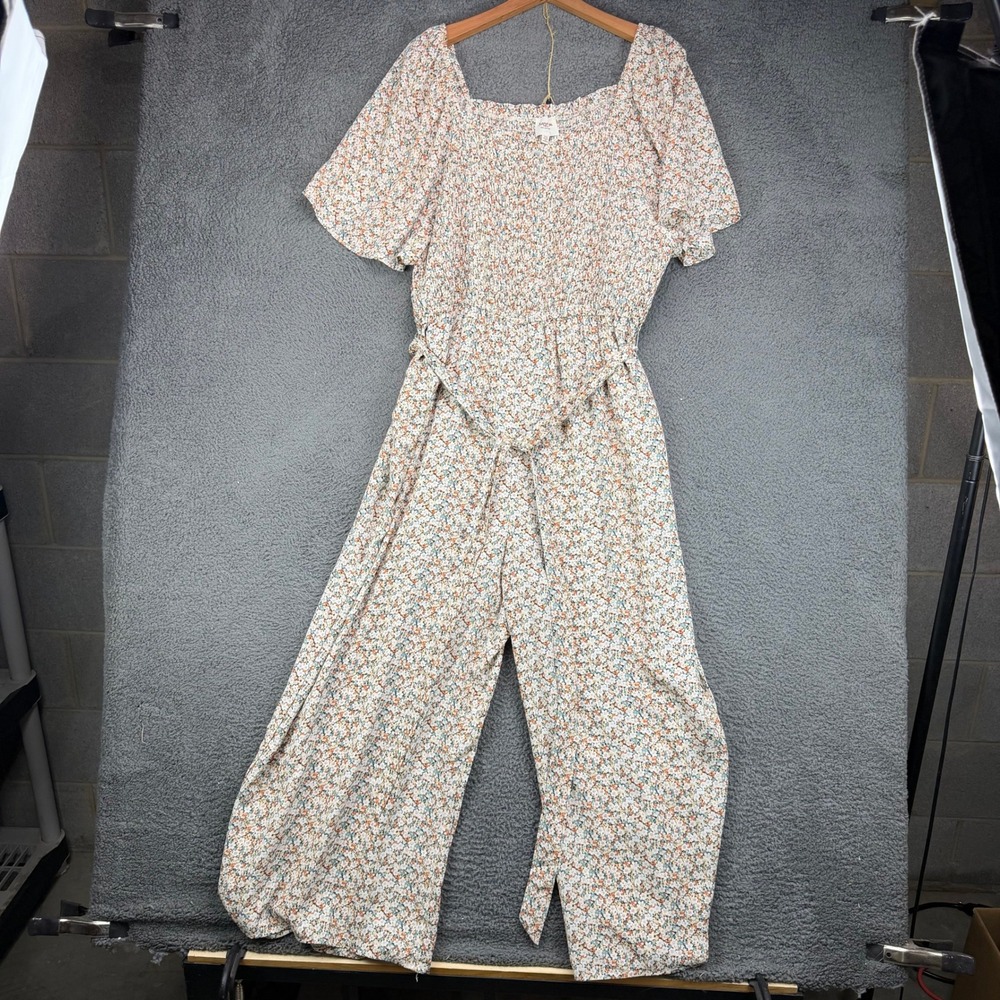 Hayan Los Angeles Women 2XL Floral Smocked Wide Leg Jumpsuit Multicolor Boho